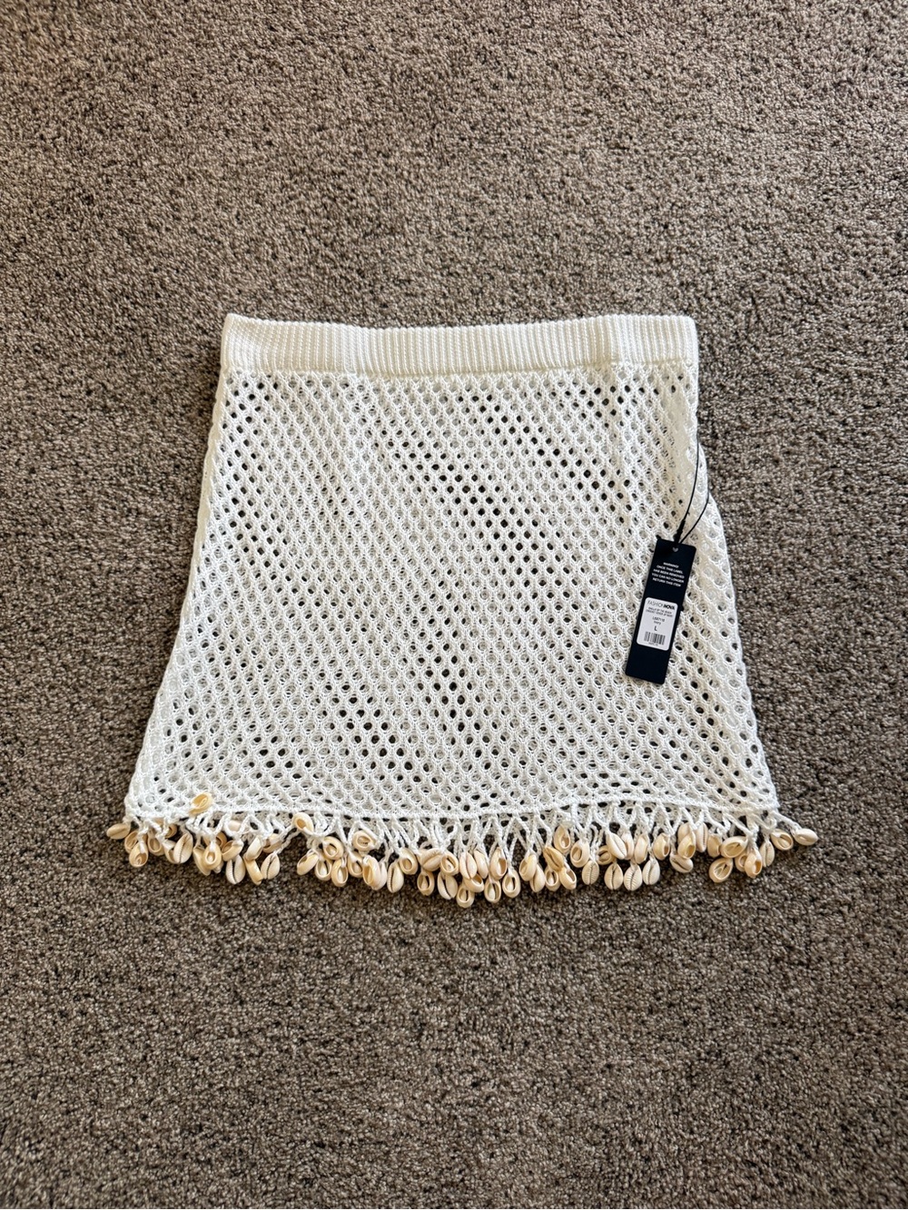 Fashion Nova White Crochet Mini Skirt with Shell Fringe